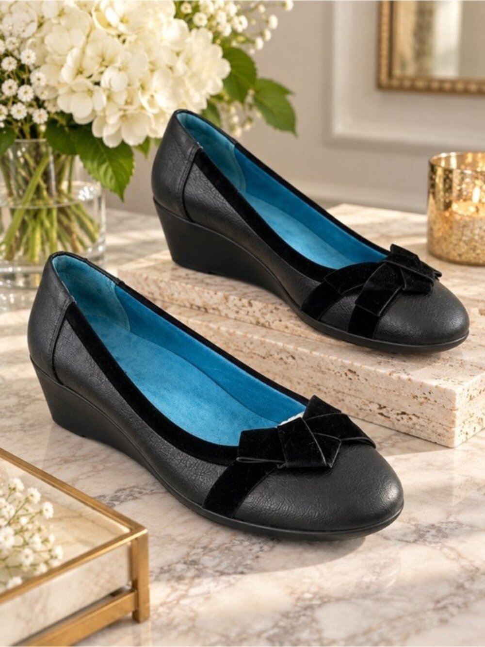 Vionic Black Bow Ballet Flats Women’s 9 Orthaheel Comfort Wedge New Without Box